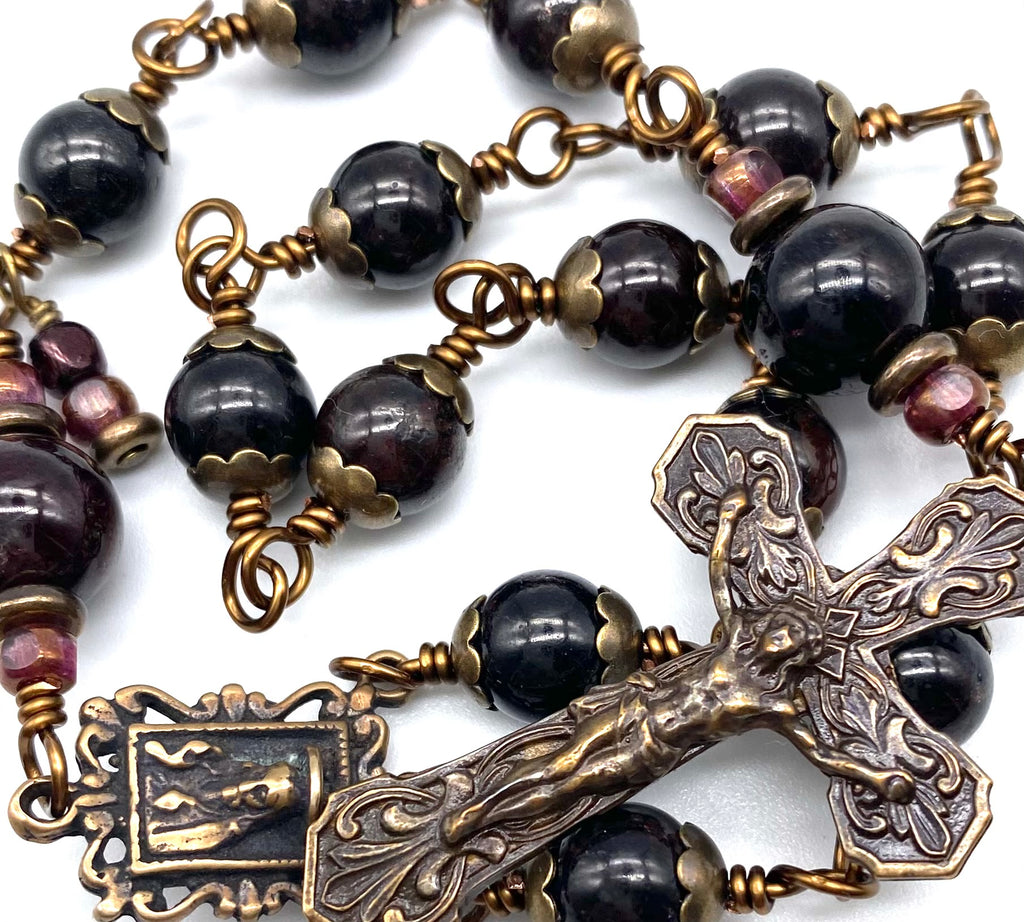 Garnet Gemstone Catholic Heirloom Travel Rosary