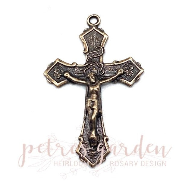 Solid Bronze GRAPES WITH WHEAT Rosary Crucifix, Catholic Pendant, Vintage/Reproduction #PG3136