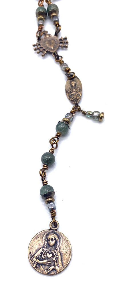 Green Apatite Gemstone Wire Wrapped Catholic Heirloom Rosary of the Seven Sorrows MEDIUM