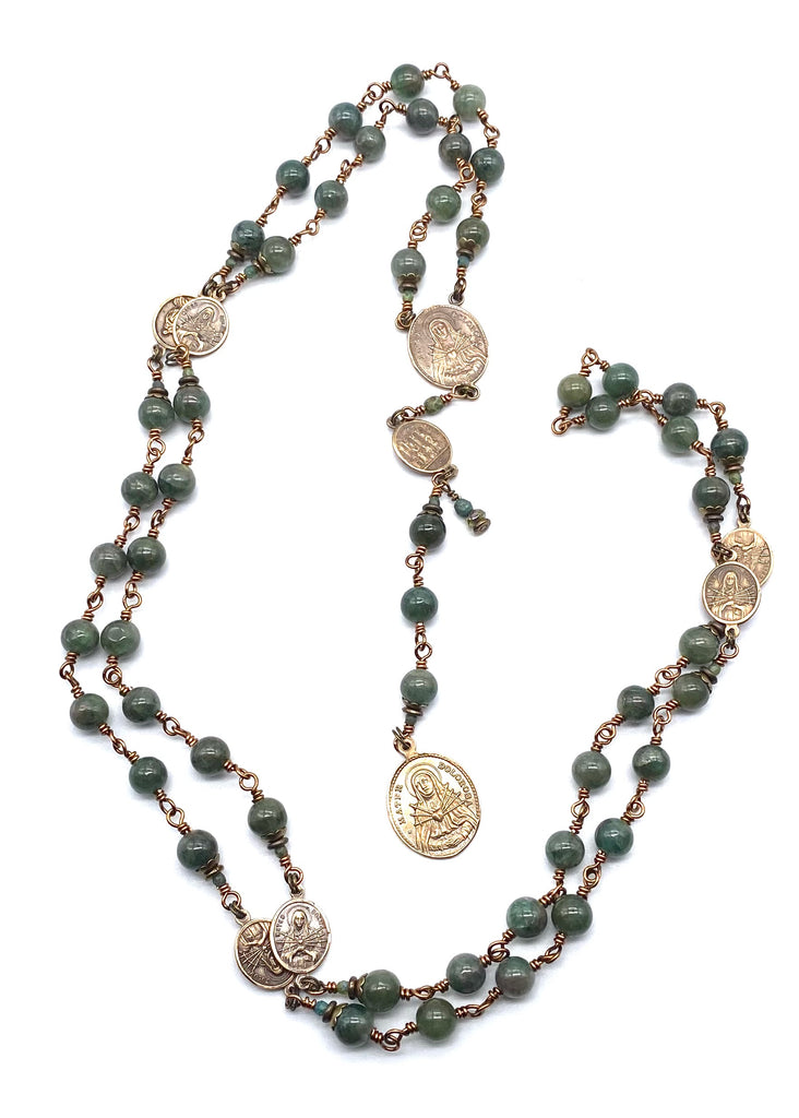 Green Apatite Gemstone Wire Wrapped Catholic Heirloom Rosary of the Seven Sorrows LARGE