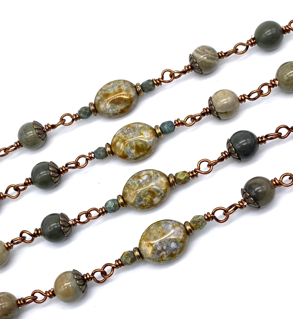 Green Leaf Jasper Gemstone Wire Wrapped Catholic Heirloom Rosary LARGE