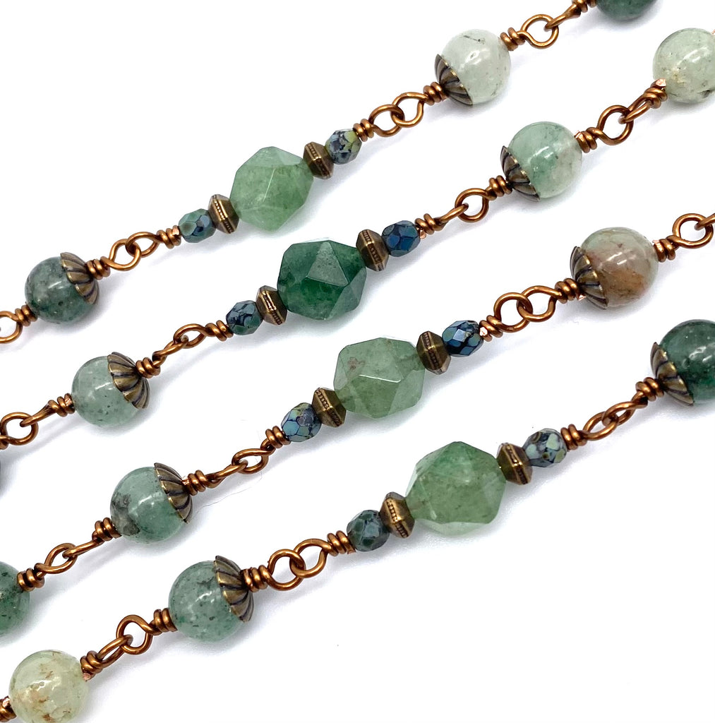 Green Quartz Gemstone Wire Wrapped Catholic Heirloom Rosary LARGE