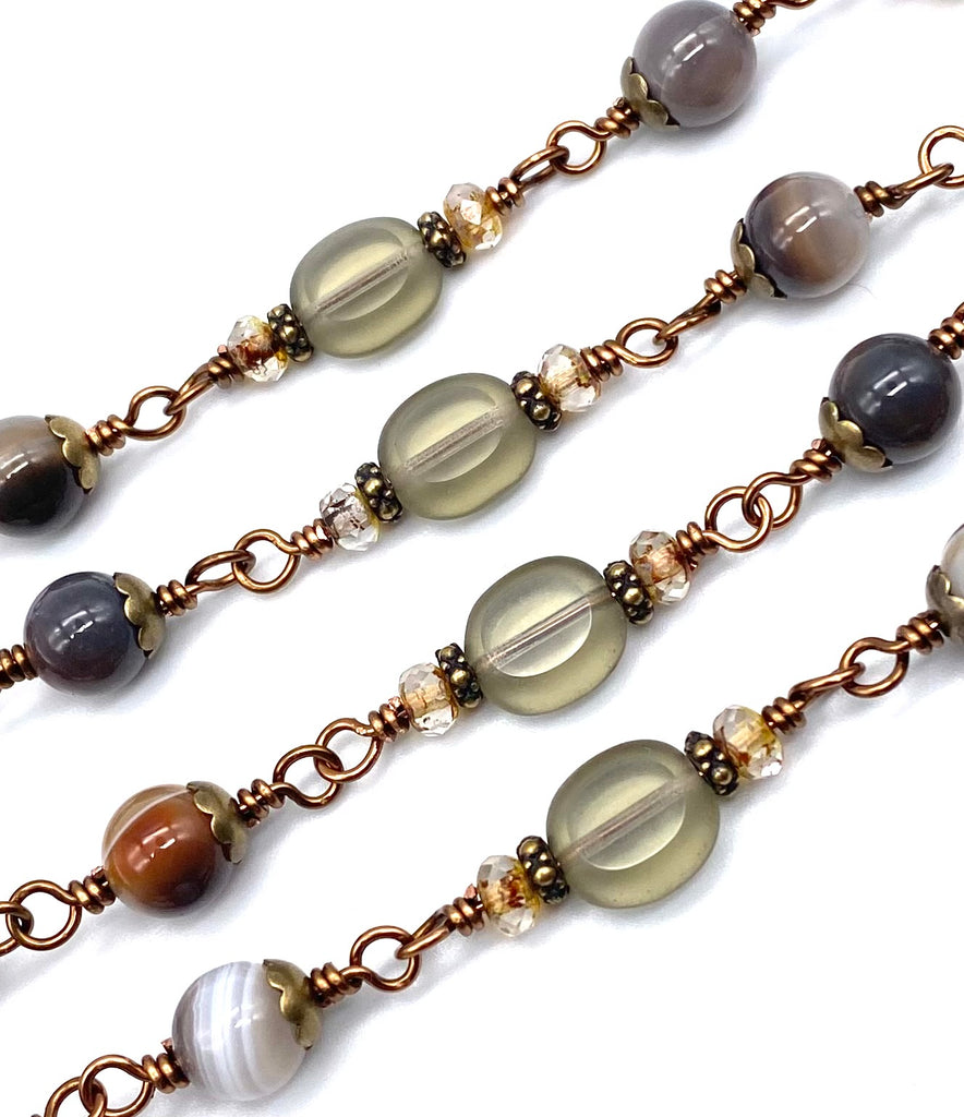 Grey Botswana Agate Gemstone Wire Wrapped Catholic Heirloom Rosary LARGE