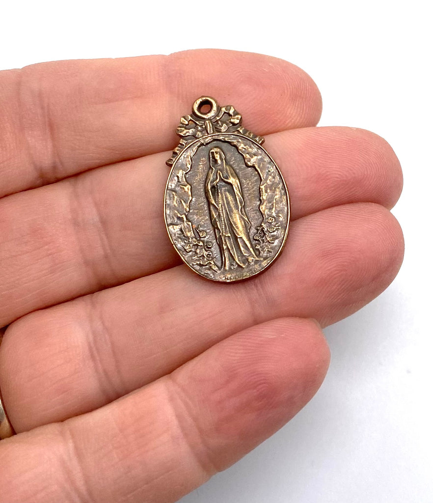 Solid Bronze IMMACULATE MARY Catholic Medal, Catholic Pendant Jewelry, Religious Charm, Antique/Vintage Reproduction #PG7141