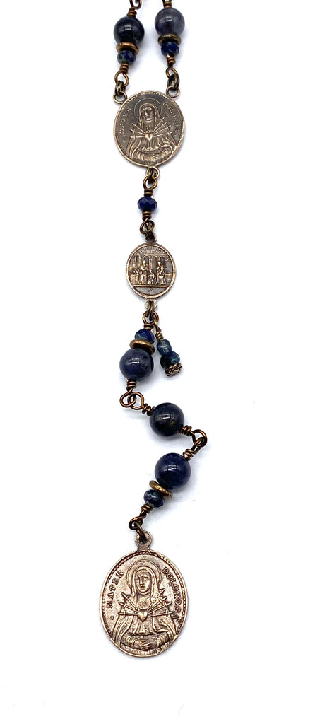 Iolite Gemstone Wire Wrapped Catholic Heirloom Rosary of the Seven Sorrows LARGE