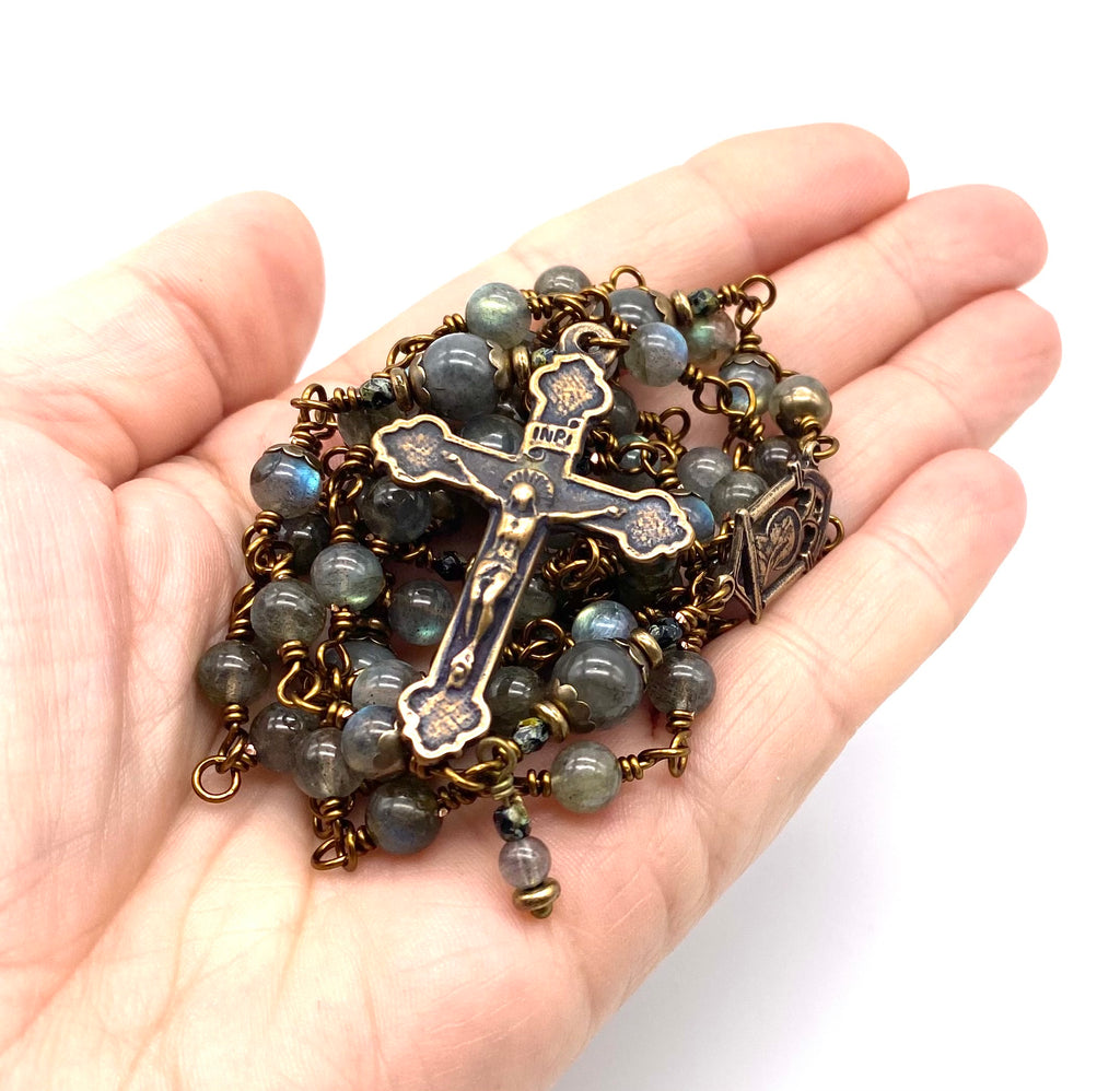 Gray Labradorite Gemstone Catholic Heirloom Rosary Medium