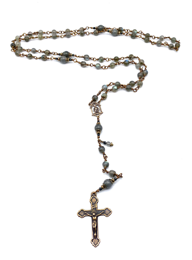 Gray Labradorite Gemstone Catholic Heirloom Rosary Medium