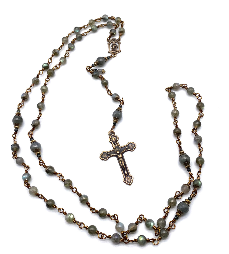 Gray Labradorite Gemstone Catholic Heirloom Rosary Medium