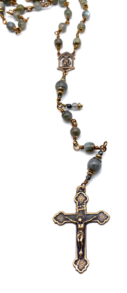 Gray Labradorite Gemstone Catholic Heirloom Rosary Medium