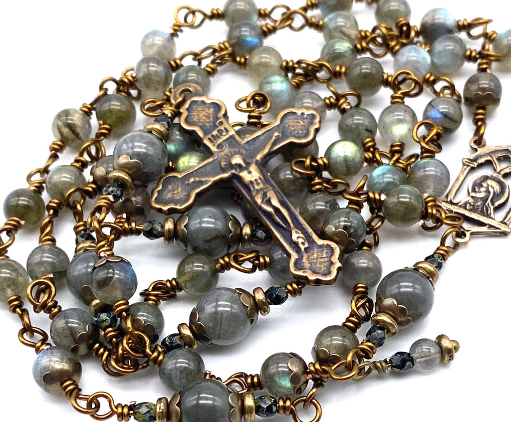 Gray Labradorite Gemstone Catholic Heirloom Rosary Medium