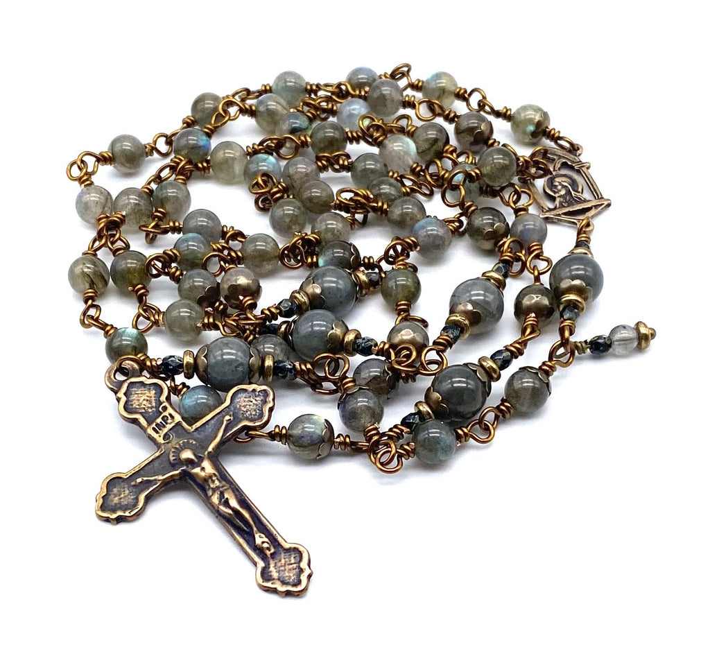 Gray Labradorite Gemstone Catholic Heirloom Rosary Medium