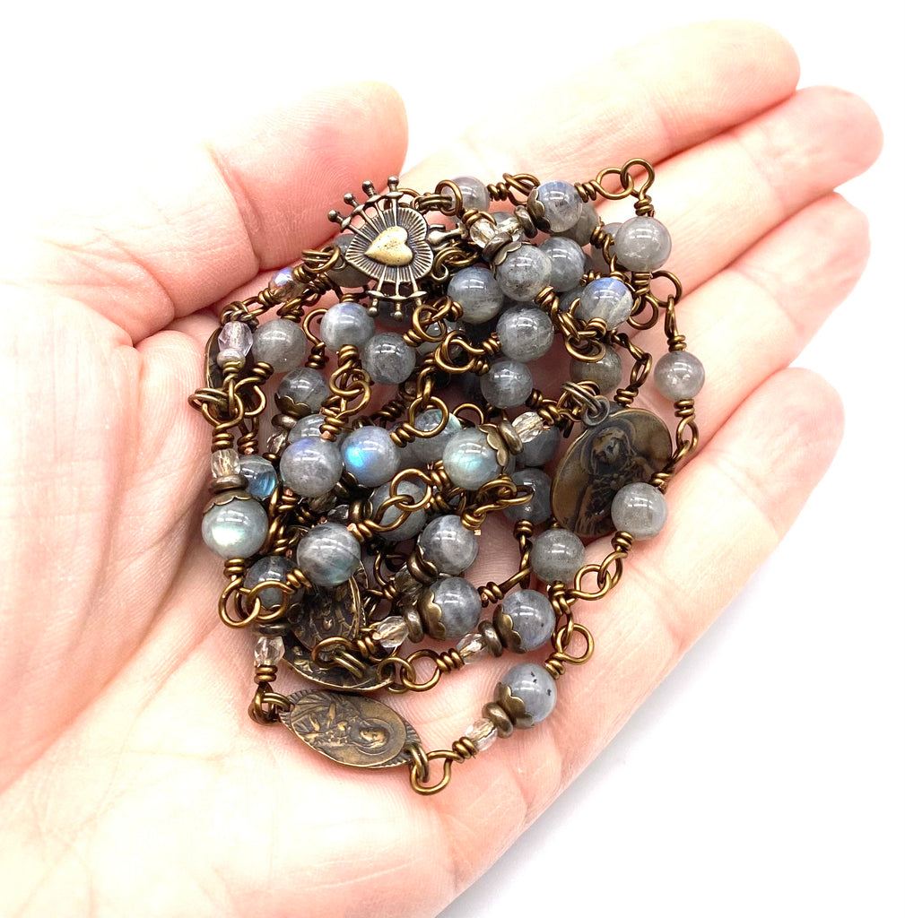 Labradorite Gemstone Wire Wrapped Rosary of the Seven Sorrows Medium