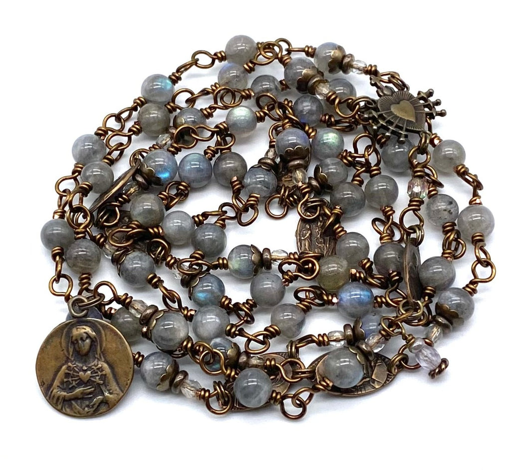 Labradorite Gemstone Wire Wrapped Rosary of the Seven Sorrows Medium
