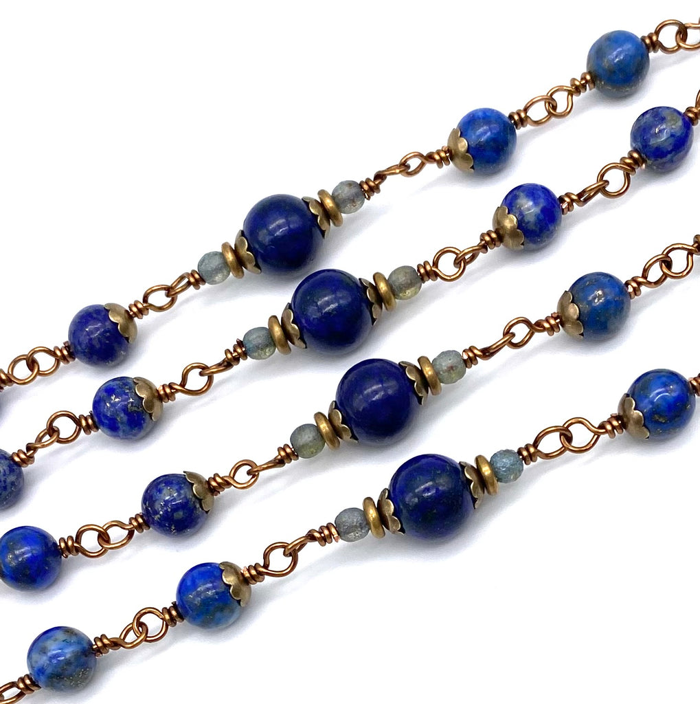 Natural Lapis Gemstone Wire Wrapped Catholic Heirloom Rosary LARGE