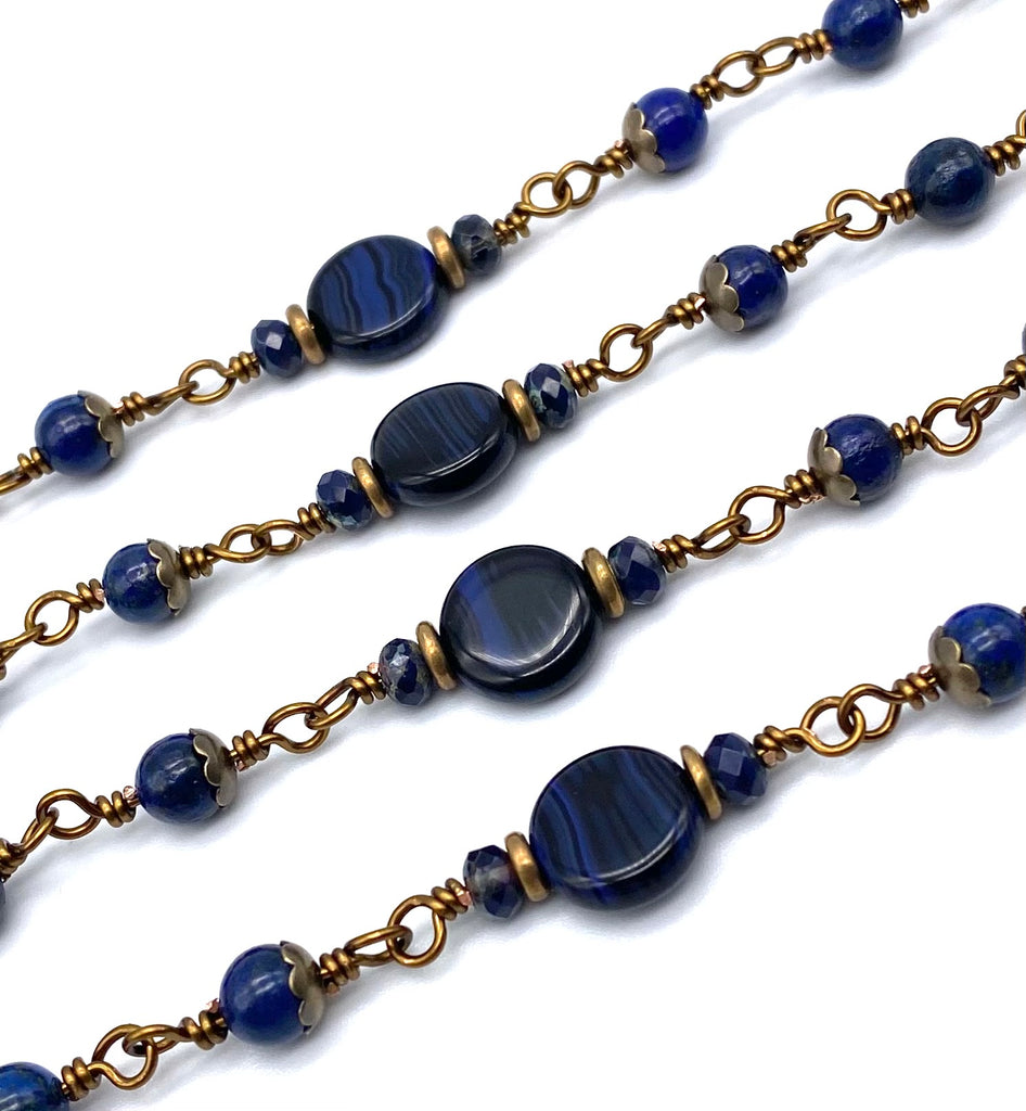 Lapis Gemstone Wire Wrapped Catholic Heirloom Rosary Medium