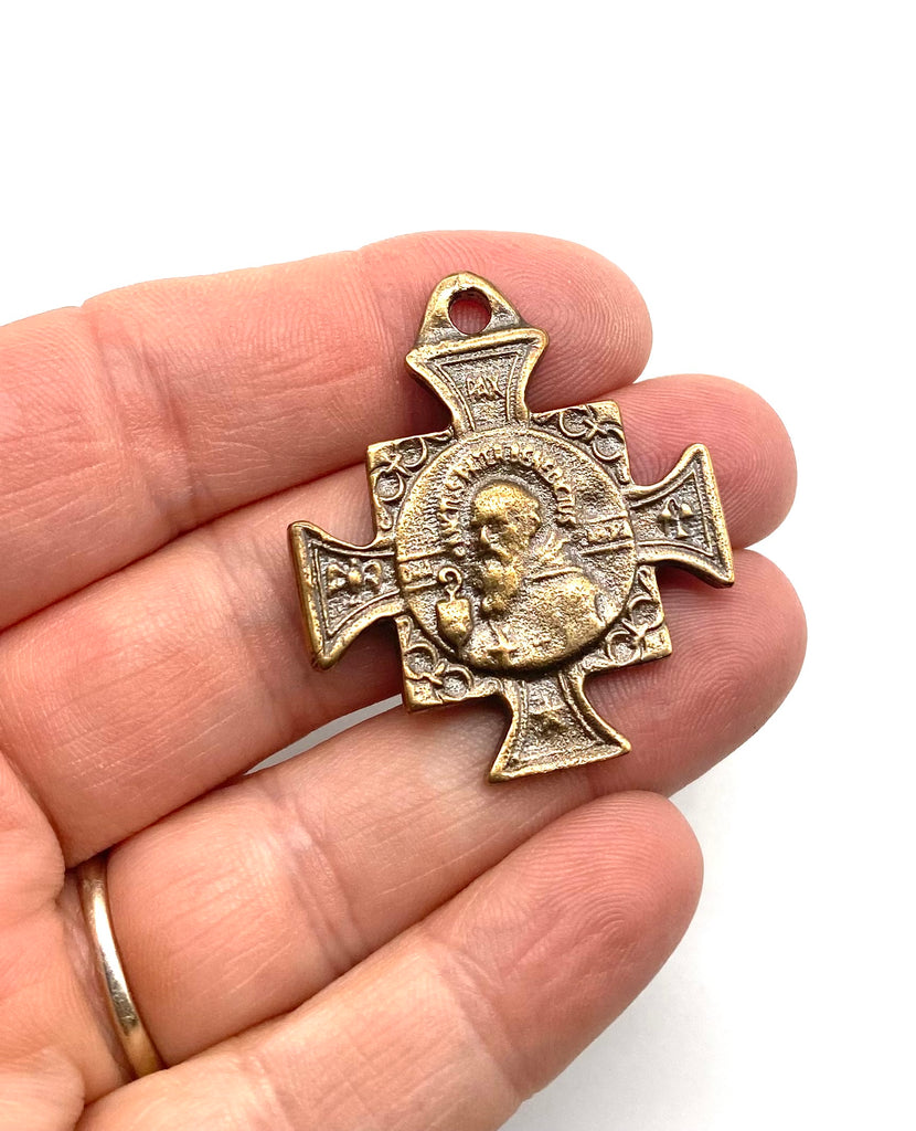 Solid Bronze SAINT BENEDICT CROSS LARGE Catholic Medal, Rosary Parts, Religious Charms, Antique Vintage Reproduction #PG7189