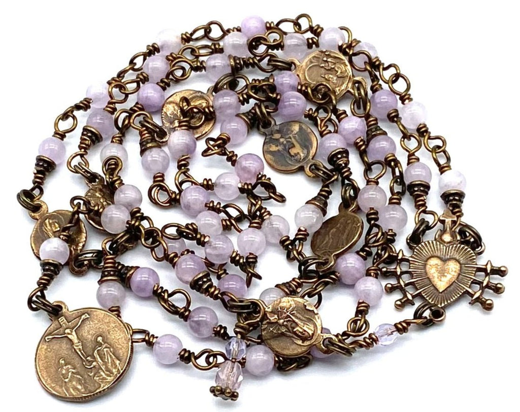 Lavender Amethyst Gemstone Catholic Heirloom Rosary of the Seven Sorrows PETITE