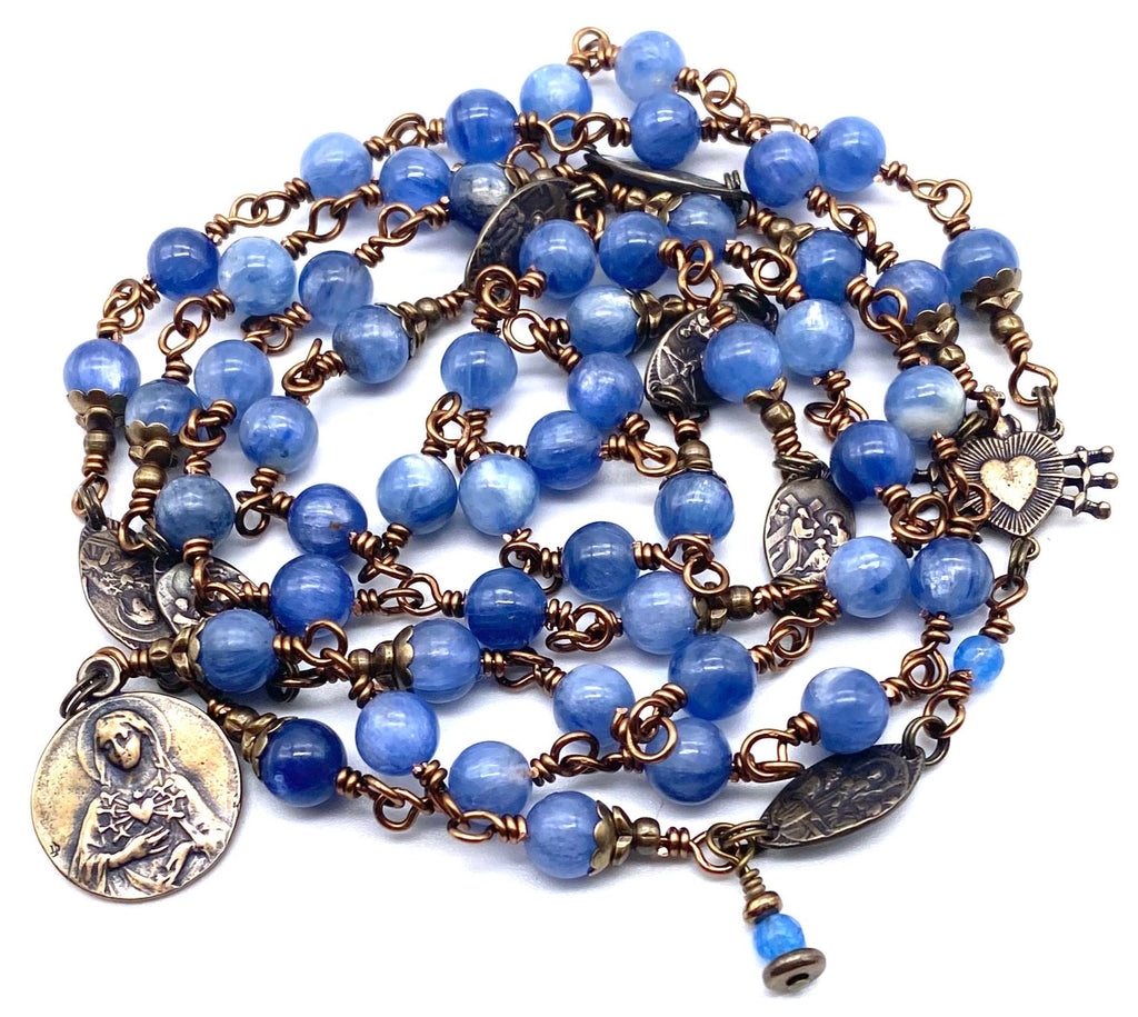 Light Blue Kyanite Gemstone Wire Wrapped Catholic Heirloom Rosary of the Seven Sorrows Medium
