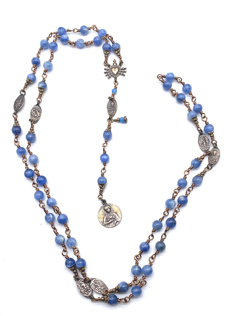 Light Blue Kyanite Gemstone Wire Wrapped Catholic Heirloom Rosary of the Seven Sorrows Medium