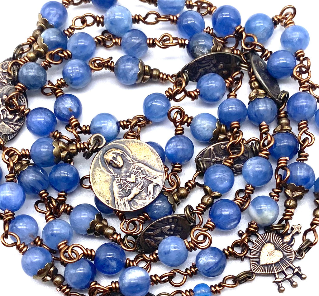 Light Blue Kyanite Gemstone Wire Wrapped Catholic Heirloom Rosary of the Seven Sorrows Medium