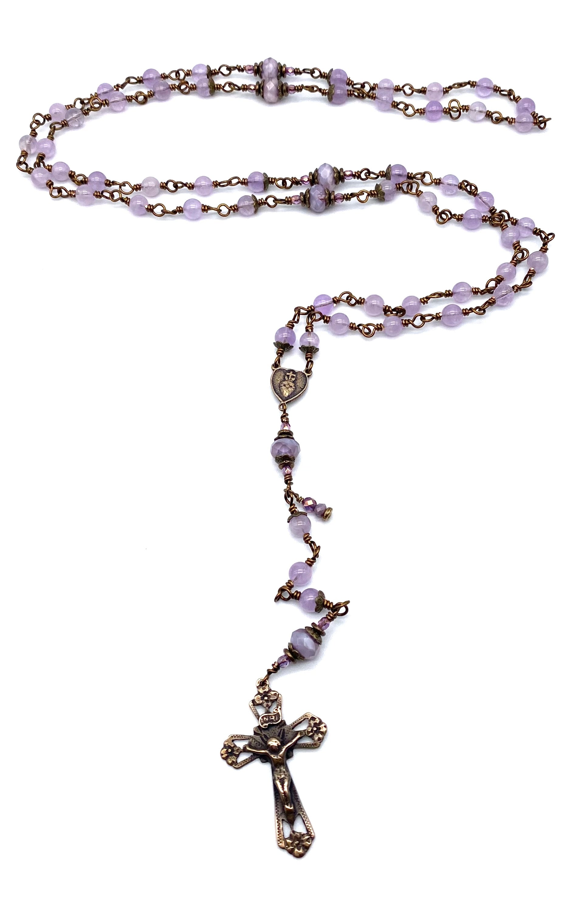 Amethyst Gemstone Rosary - Wire Wrapped Catholic Heirloom Gift