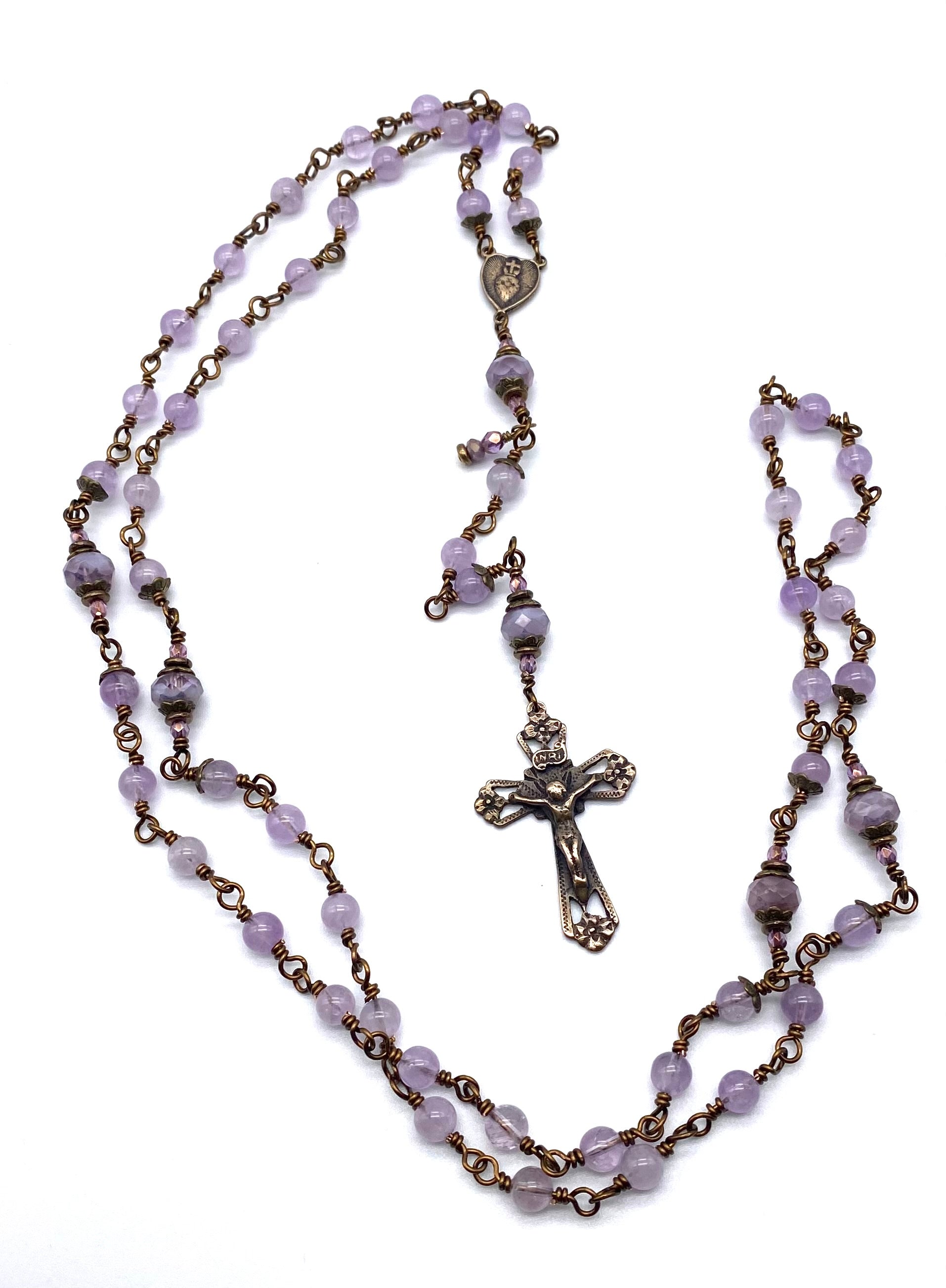 Amethyst Gemstone Rosary - Wire Wrapped Catholic Heirloom Gift