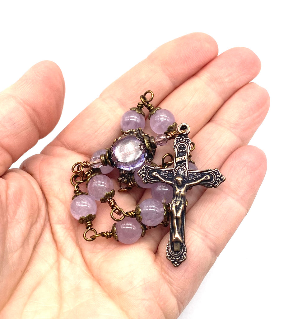Lilac Amethyst Gemstone Catholic Heirloom Tenner Rosary