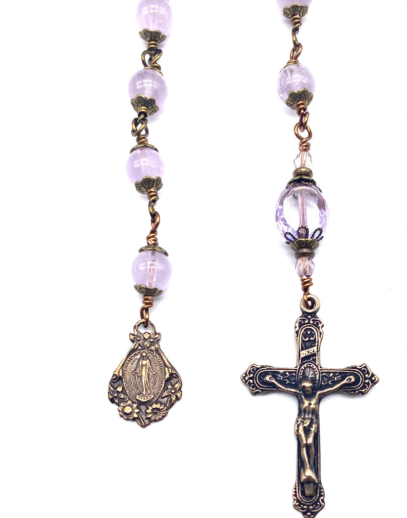 Lilac Amethyst Gemstone Catholic Heirloom Tenner Rosary