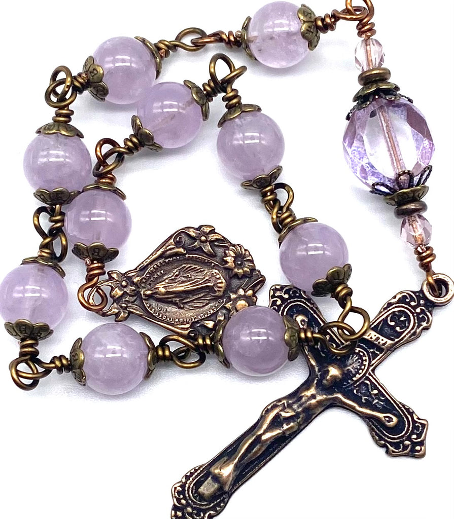 Lilac Amethyst Gemstone Catholic Heirloom Tenner Rosary