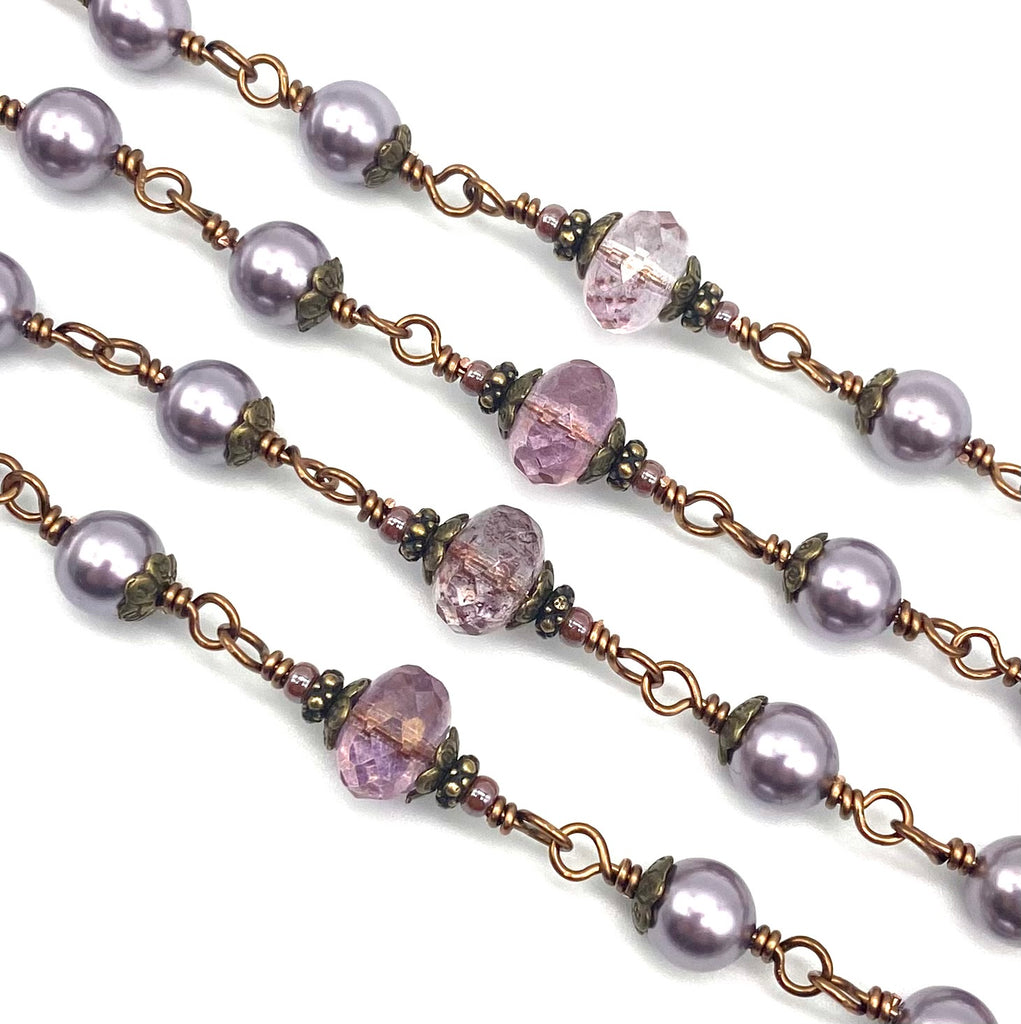 Lilac Swarovski Pearl Wire Wrapped Catholic Heirloom Rosary Large