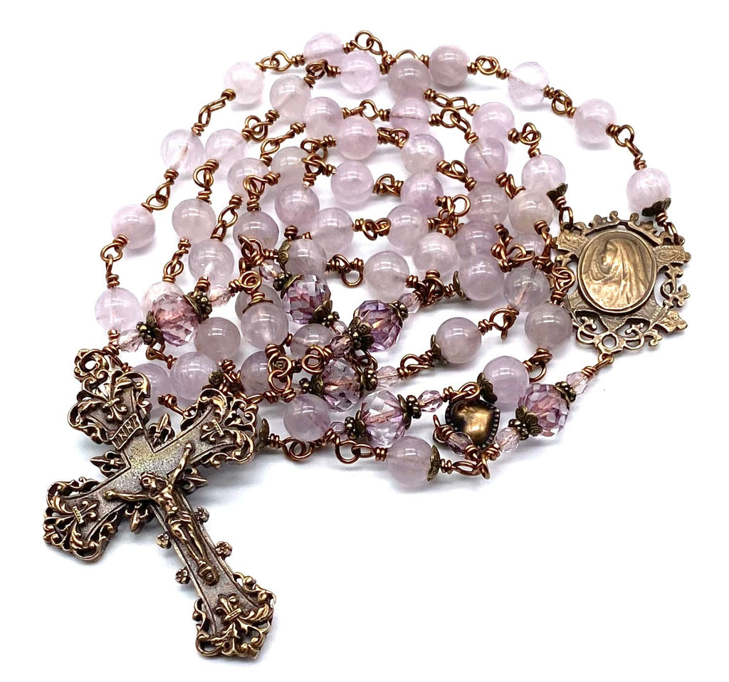 Lilac Amethyst Gemstone Wire Wrapped Catholic Heirloom Rosary LARGE