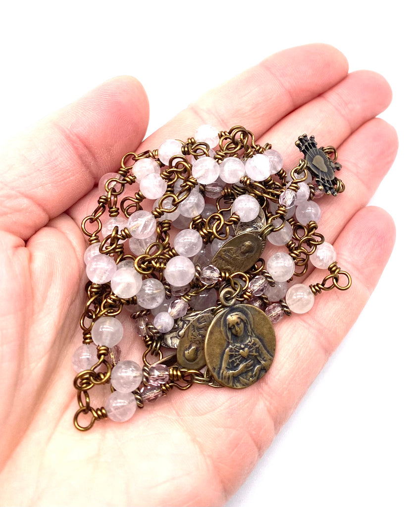 Lilac Amethyst Gemstone Wire Wrapped Catholic Heirloom Rosary of the Seven Sorrows Medium