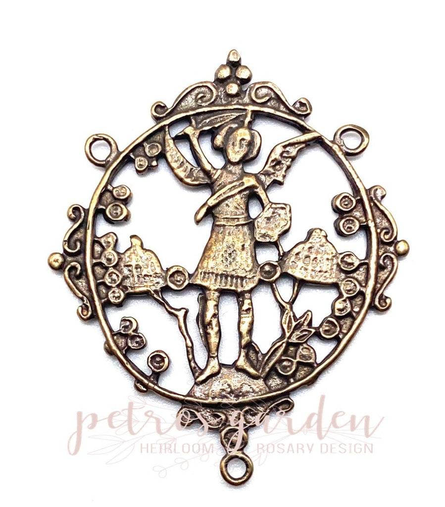 Solid Bronze ST MICHAEL FRENCH 18C Rosary Center Medal Antique Vintage Reproduction #PG2137