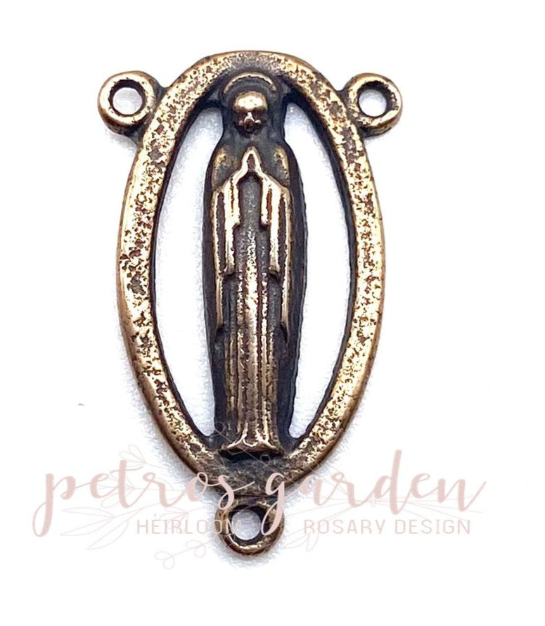 Solid Bronze MARY JESUS OVAL OPENWORK Rosary Centerpiece Antique Vintage Reproduction #PG1159