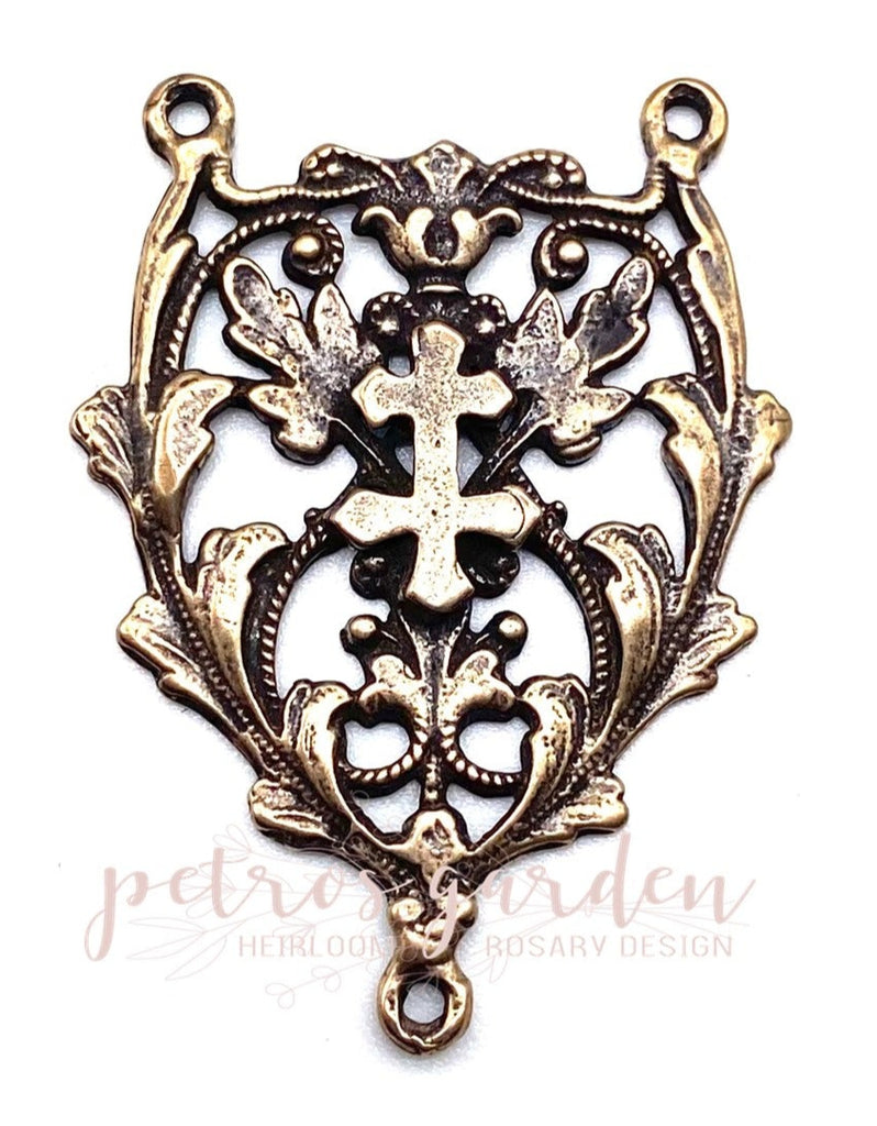 Solid Bronze CROSS OF LORRAINE FRANC Rosary Centerpiece Antique Vintage Reproduction #PG2145