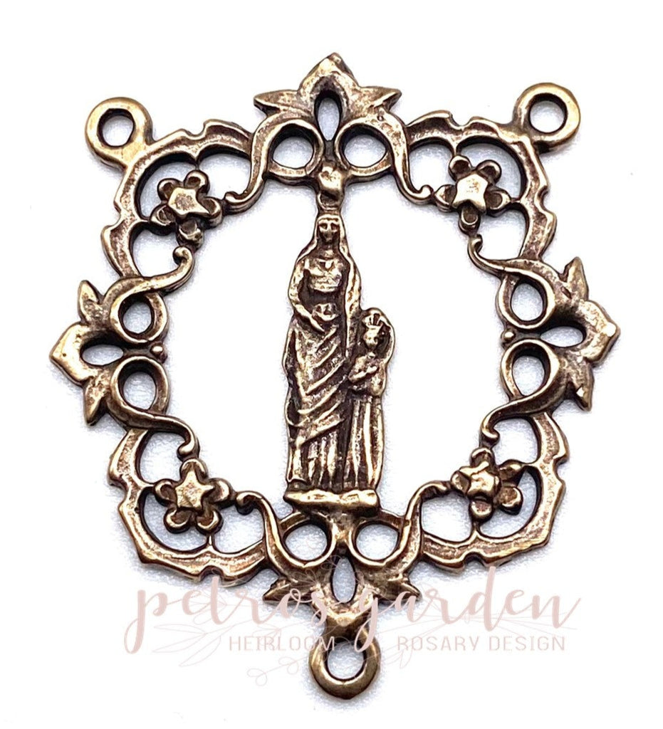 Solid Bronze OUR MOTHER AND JESUS Rosary Centerpiece Antique Vintage Reproduction #PG2143