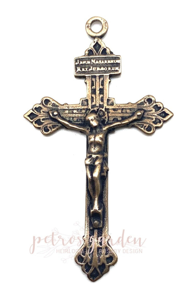 Solid Bronze SLENDER PARDON Rosary Crucifix Antique Vintage Reproduction #PG4144