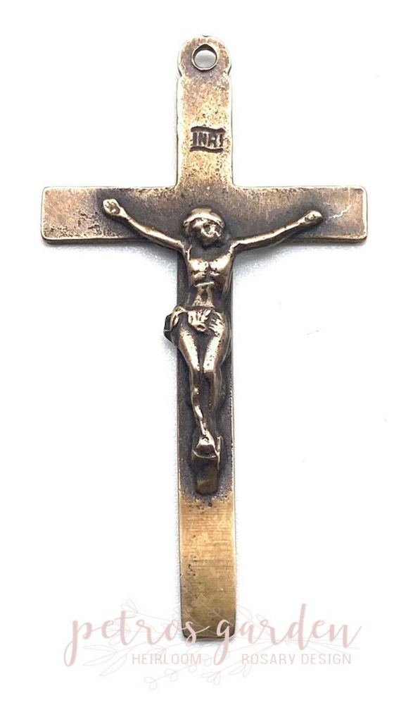 Solid Bronze TRADITIONAL SIMPLE SMOOTH Crucifix, Rosary Parts, Religious Charms, Antique/Vintage Reproduction #PG4139