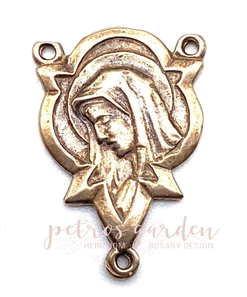 Solid Bronze MADONNA WITH HEART Rosary Centerpiece Antique Vintage Reproduction #PG1157