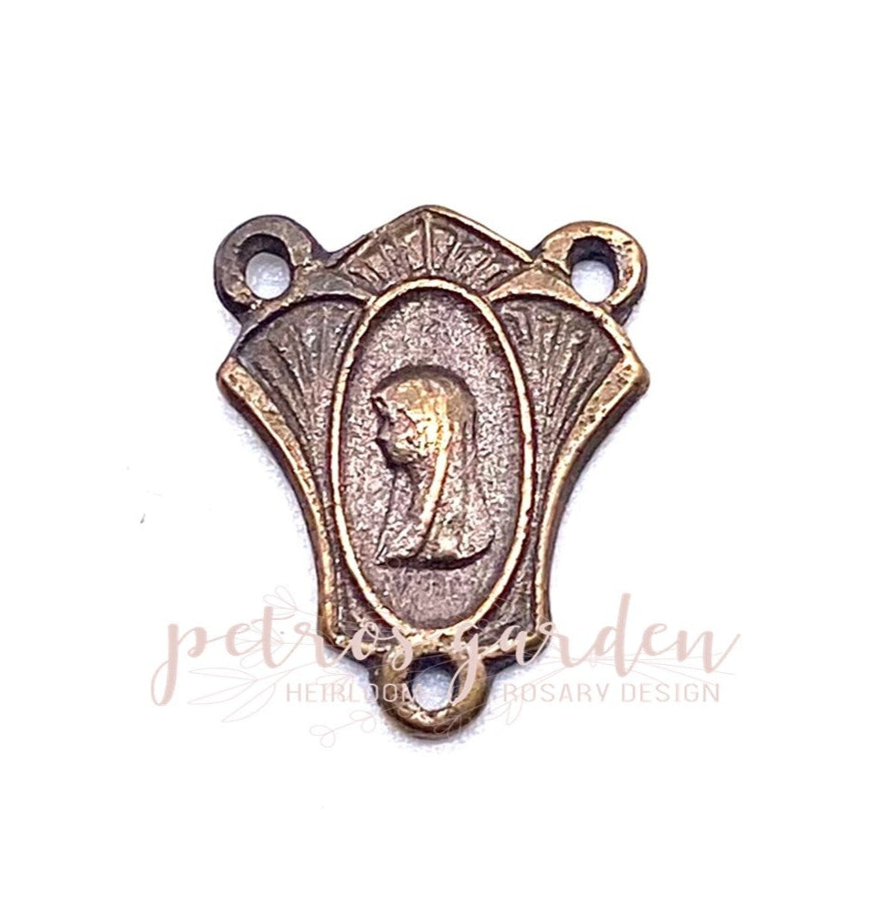 Solid Bronze OUR LADY FAN SHAPED Rosary Centerpiece Antique Vintage Reproduction #PG1150