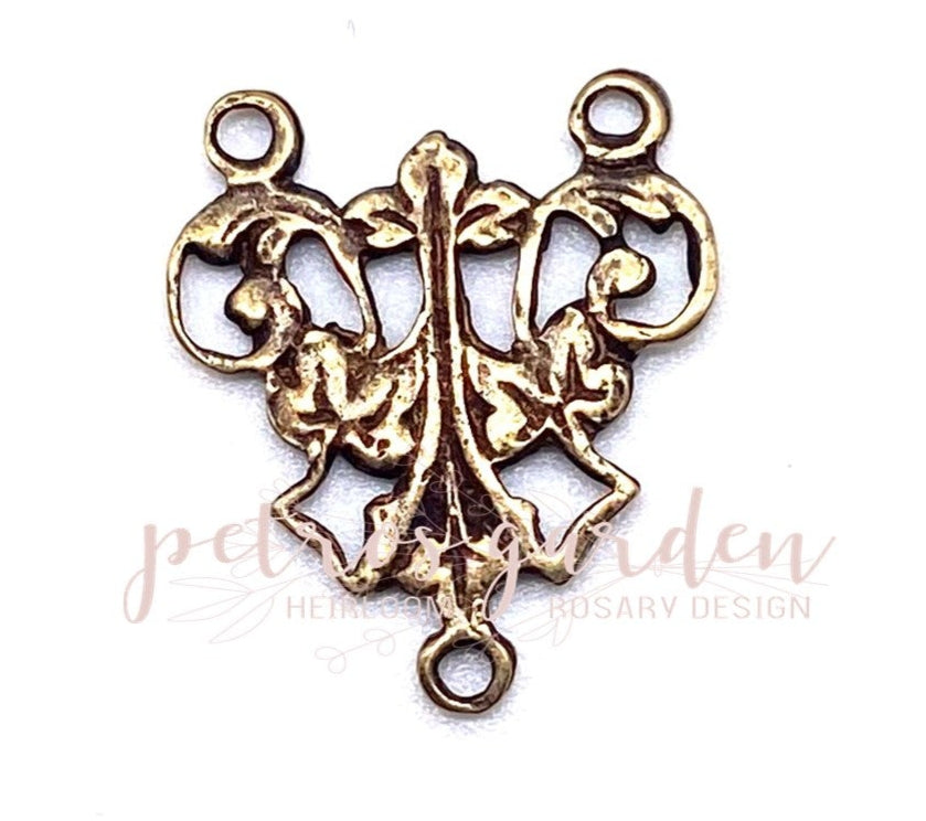 Solid Bronze SHAMROCK OPENWORK Rosary Centerpiece Antique Vintage Reproduction #PG1152