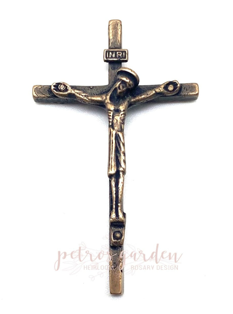 Solid Bronze SLENDER ART DECO Rosary Crucifix Antique Vintage Reproduction #PG3173