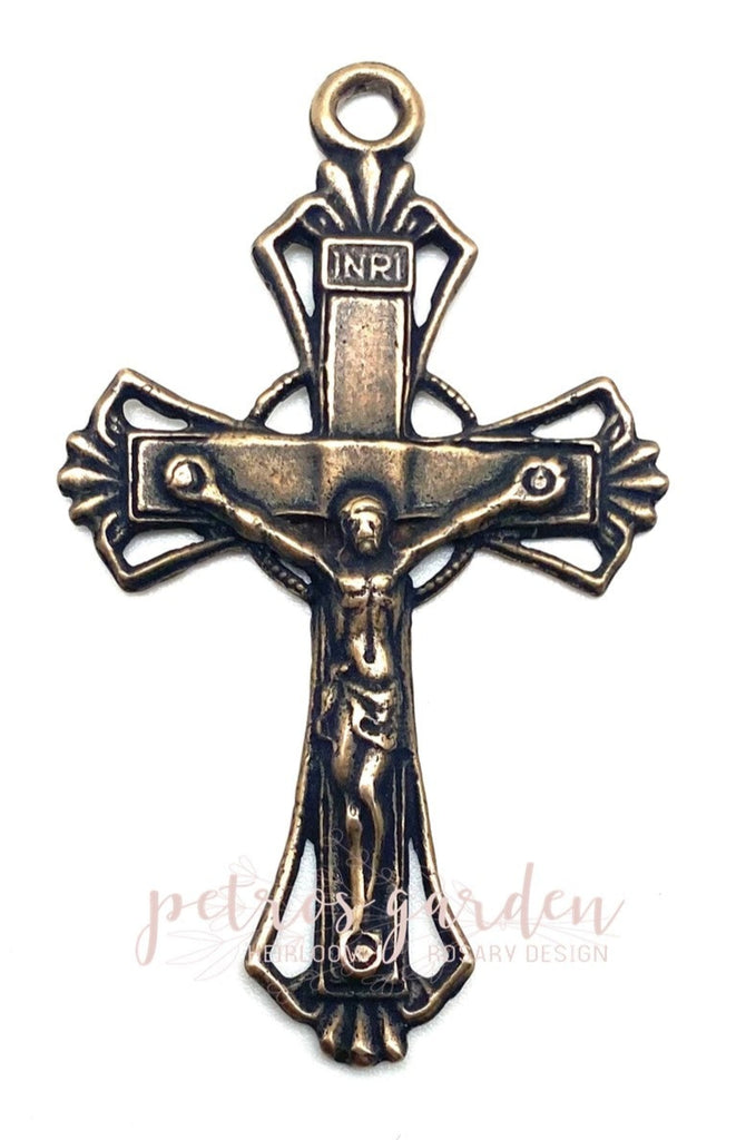 Solid Bronze OPEN CIRCLE Rosary Crucifix Antique Vintage Reproduction #PG3171