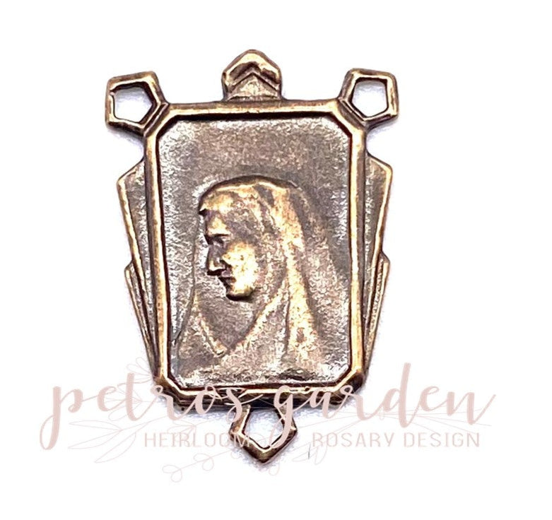 Solid Bronze MADONNA ART DECO Rosary Centerpiece Antique Vintage Reproduction #PG1149