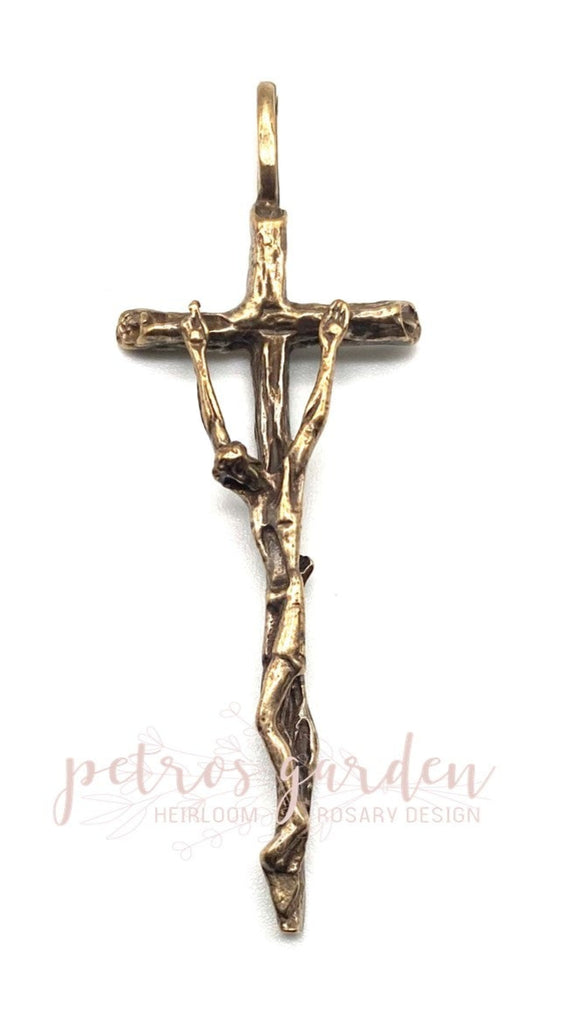 Solid Bronze EL GRECO STYLE Catholic Crucifix, Rosary Parts, Religious Charms, Antique Vintage Reproduction #PG4149