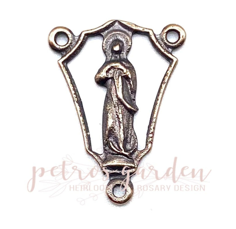 Solid Bronze DELICATE MARY OPENWORK Rosary Centerpiece Antique Vintage Reproduction #PG1155