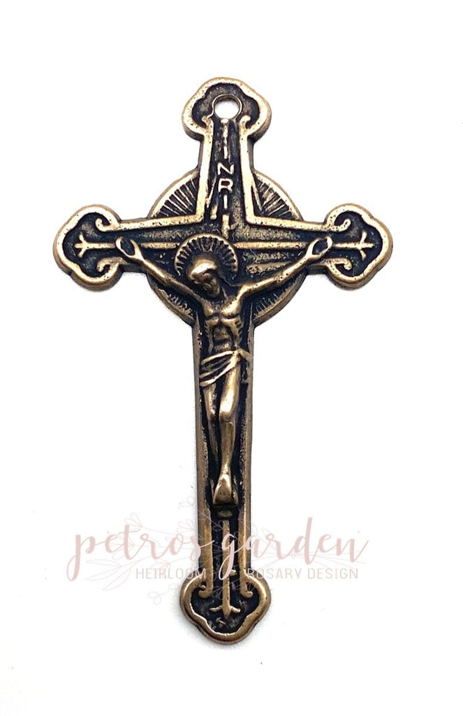 Solid Bronze FRENCH ROUND TIPS Rosary Crucifix Antique Vintage Reproduction #PG