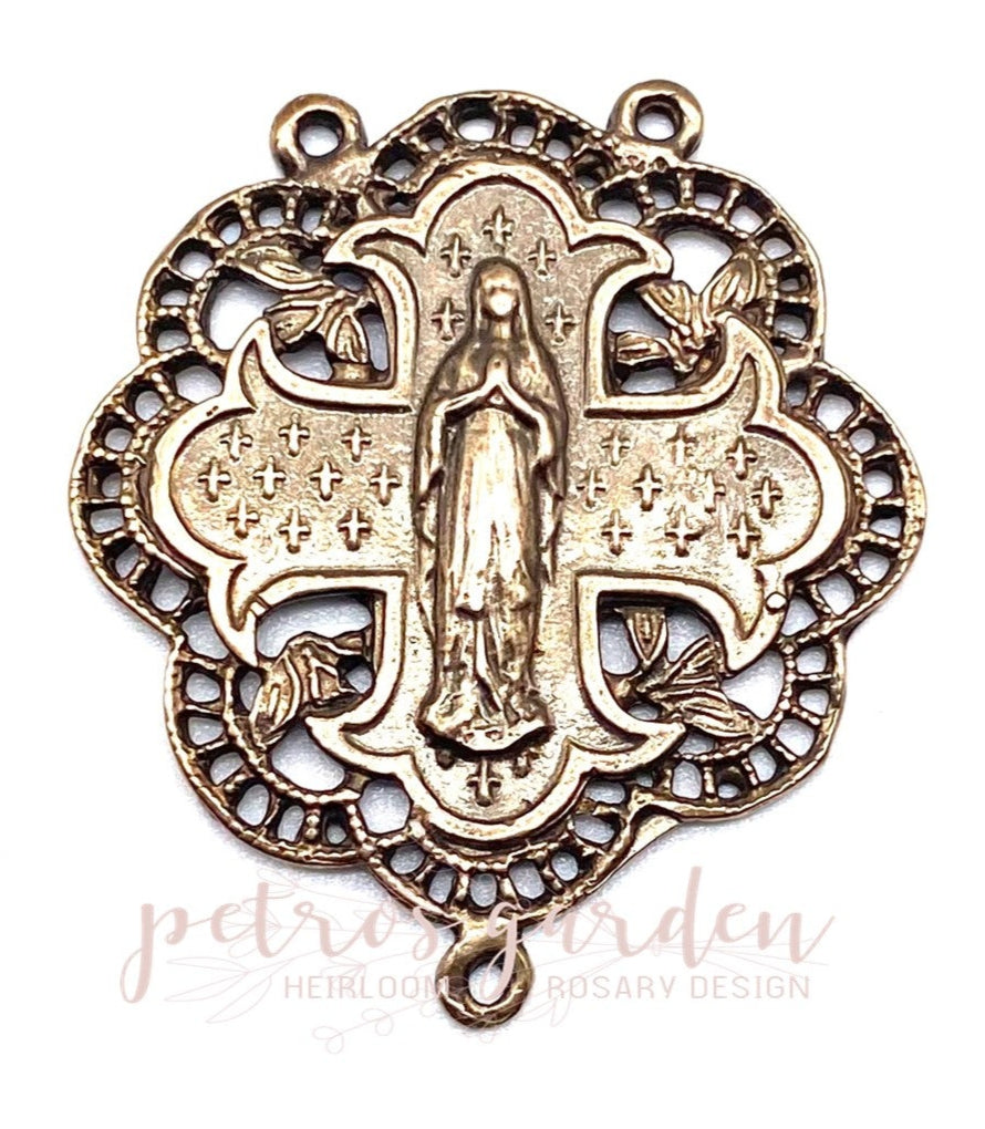 Solid Bronze MARY WITH STARS LACE Rosary Centerpiece Antique Vintage Reproduction #PG2140