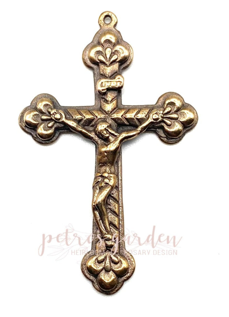 Solid Bronze ITALY WITH BUDS Crucifix Antique Vintage Reproduction #PG3178
