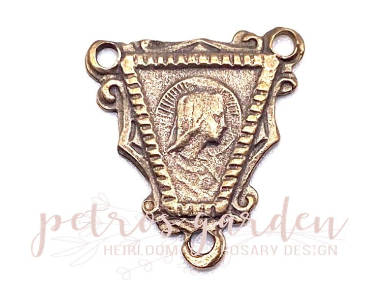Solid Bronze JESUS MARY TRIANGLE Rosary Centerpiece Antique Vintage Reproduction #PG1148